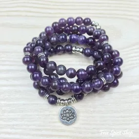 108 Natural Amethyst Stone Mala Prayer Beads Bracelet