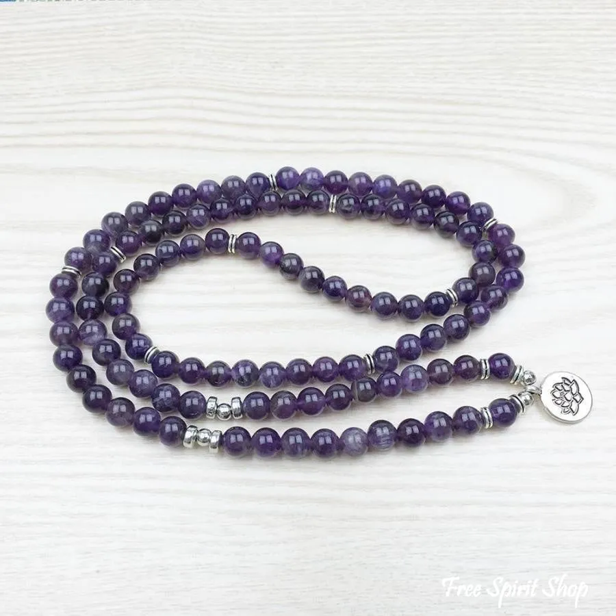 108 Natural Amethyst Stone Mala Prayer Beads Bracelet