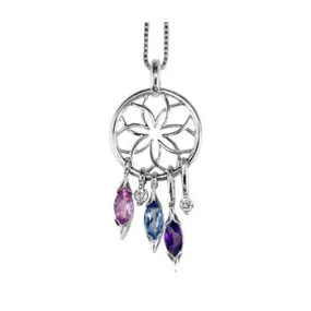 10K White Gold (0.06ct) Canadian Diamond and Gemstones Dream Catcher Pendant