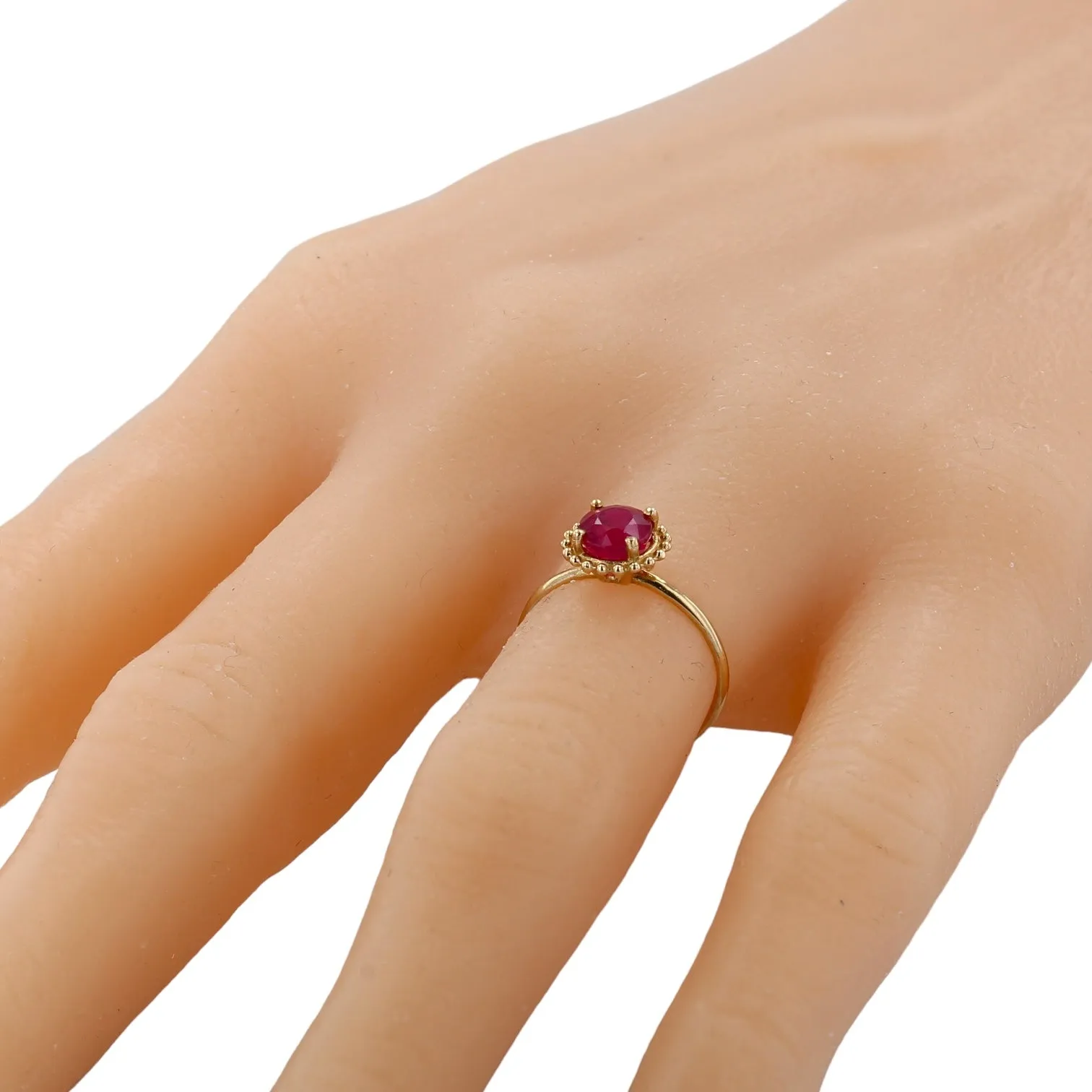 10K Yellow gold red ruby solitaire ring-R450