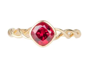 1.29ct Lab Ruby Bezel Set Engagement Ring with Twist Band 18K Gold OOAK R6450