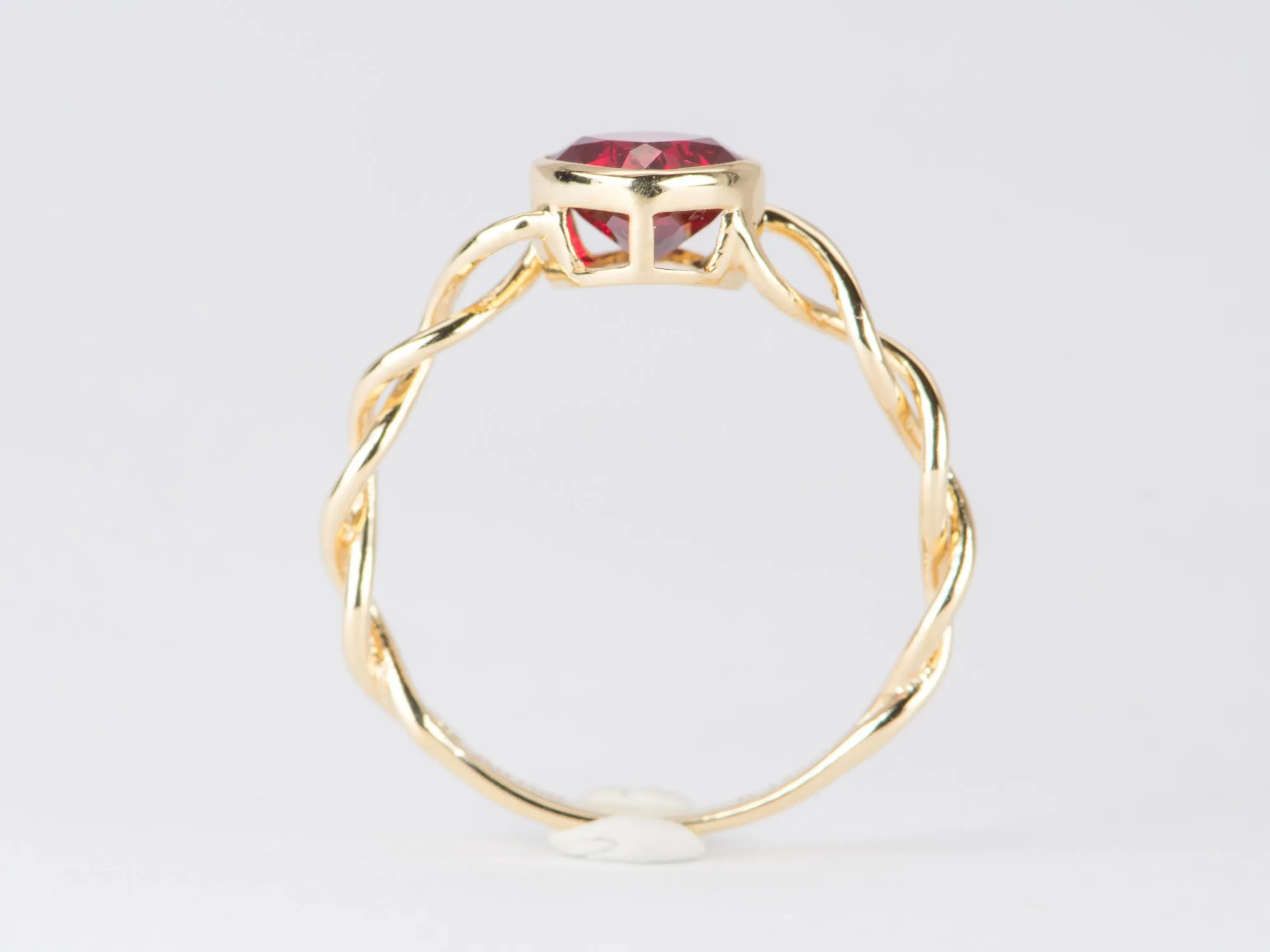 1.29ct Lab Ruby Bezel Set Engagement Ring with Twist Band 18K Gold OOAK R6450