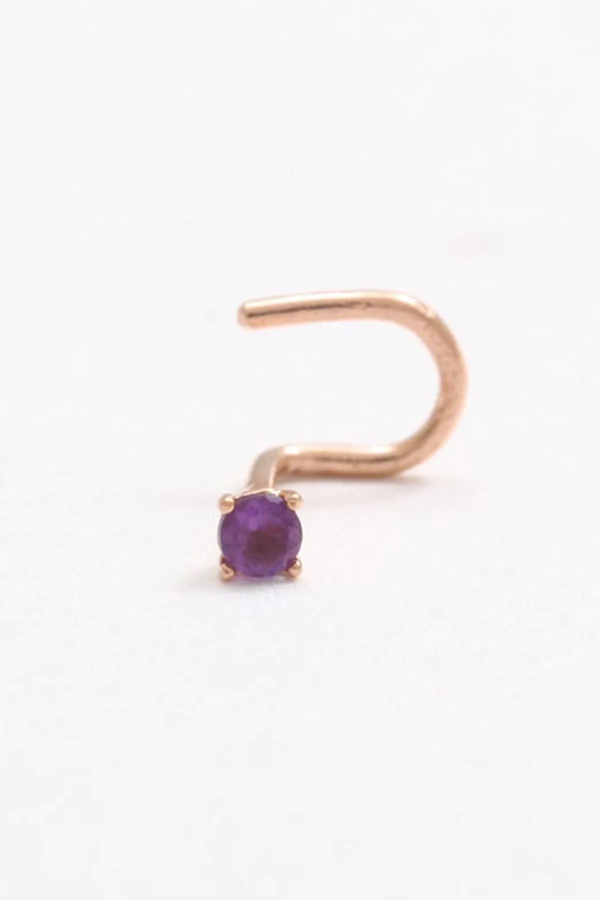 14K 18K Solid Gold Four Prongs Natural Genuine Amethyst Nose Stud Nostril Screw Piercing