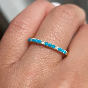 14k Gold Blue Turquoise Diamond Wedding Stackable Ring Band