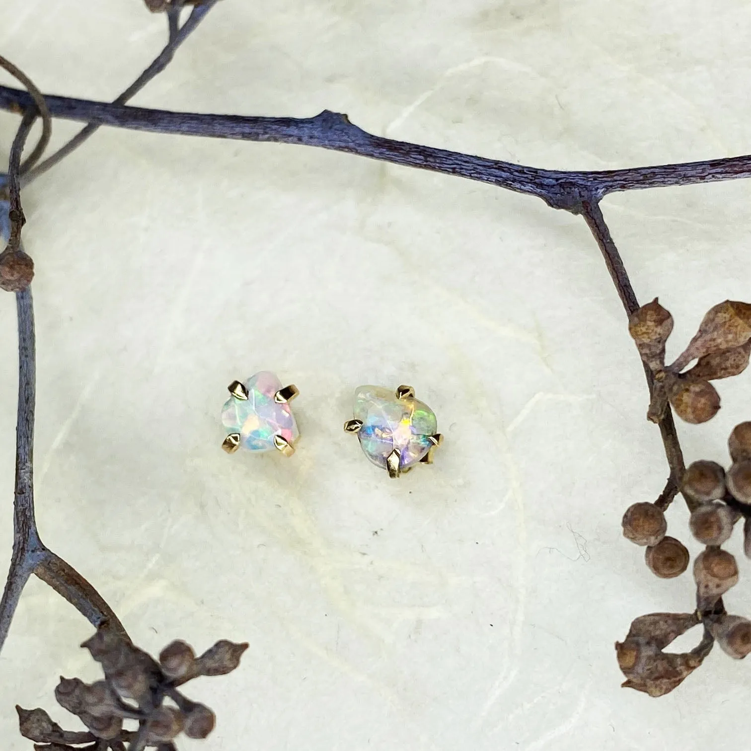 14k Rose Cut Opal Studs