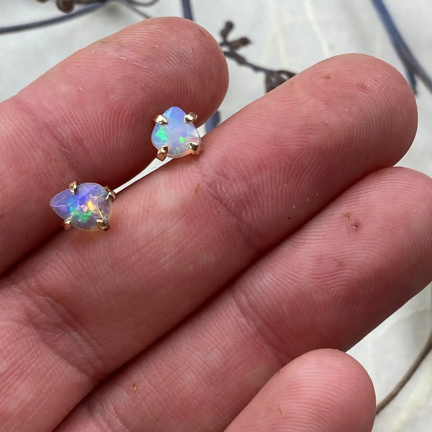 14k Rose Cut Opal Studs