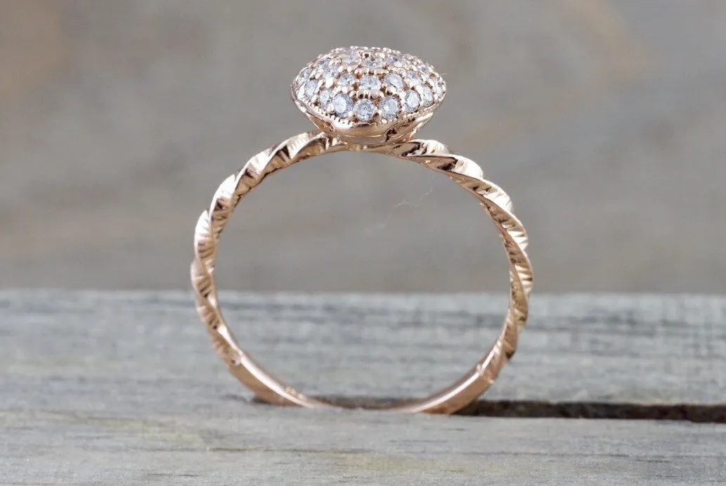 14k Rose Gold Diamond Puff Micro Pave Heart Anniversary Promise Love Ring Band Fashion