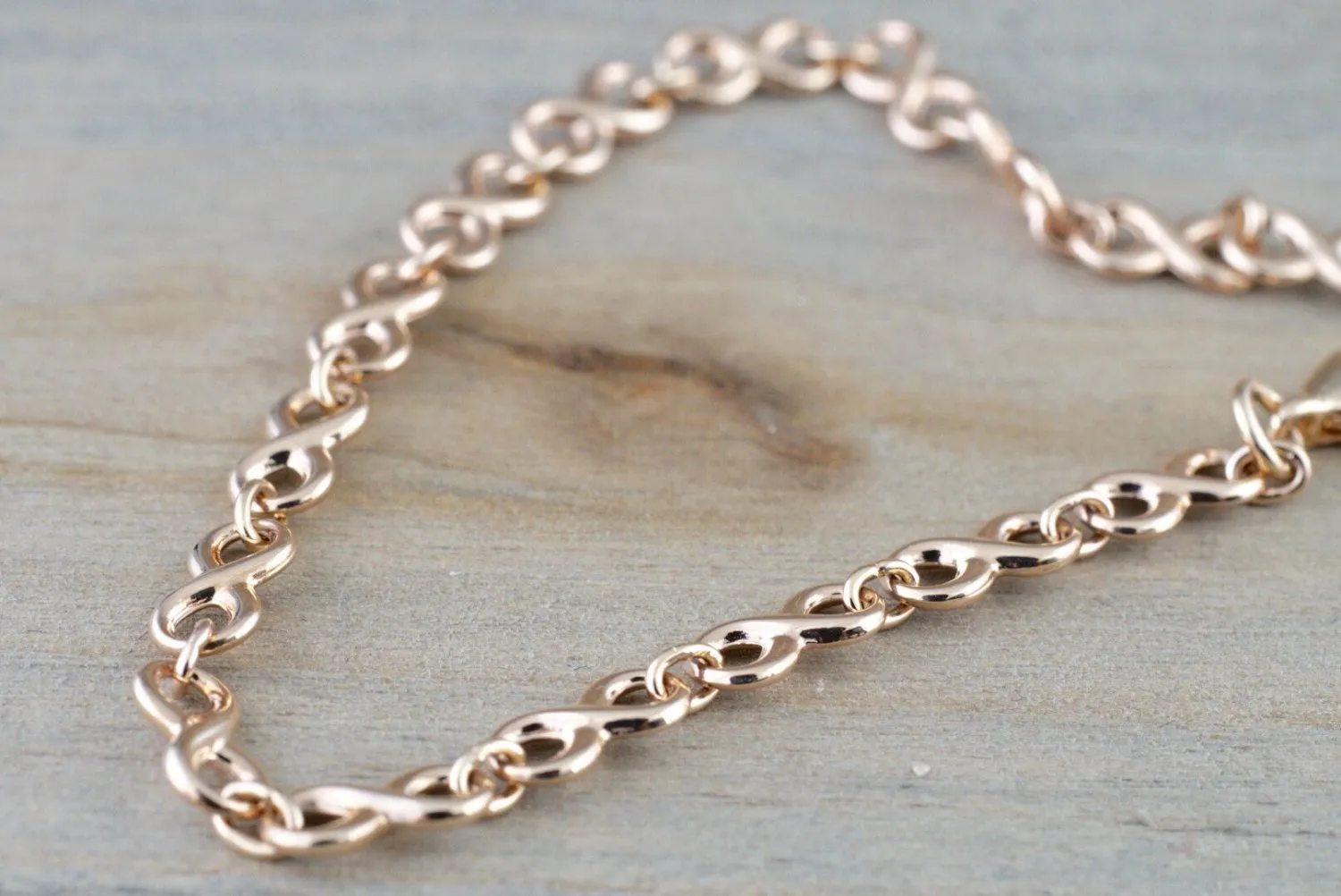 14k Rose Gold Infinity Love Charm Link Bracelet Dainty Love Gift Fashion