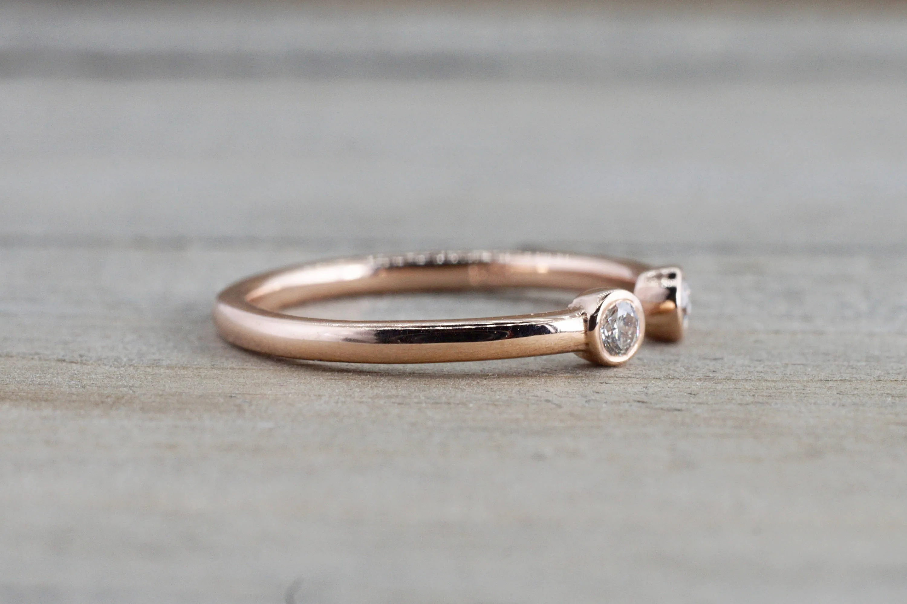 14k Rose Gold Round Cut Diamond Bezel Open Cuff Fashion Stackable Stacking Promise Ring Space