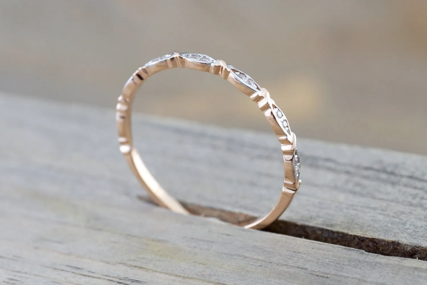 14k Rose Gold Round Cut Diamond Engagement Pave Stackable Stacking Promise Ring Anniversary Fashion Dainty Thin