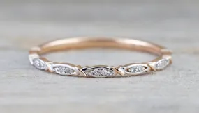 14k Rose Gold Round Cut Diamond Engagement Pave Stackable Stacking Promise Ring Anniversary Fashion Dainty Thin