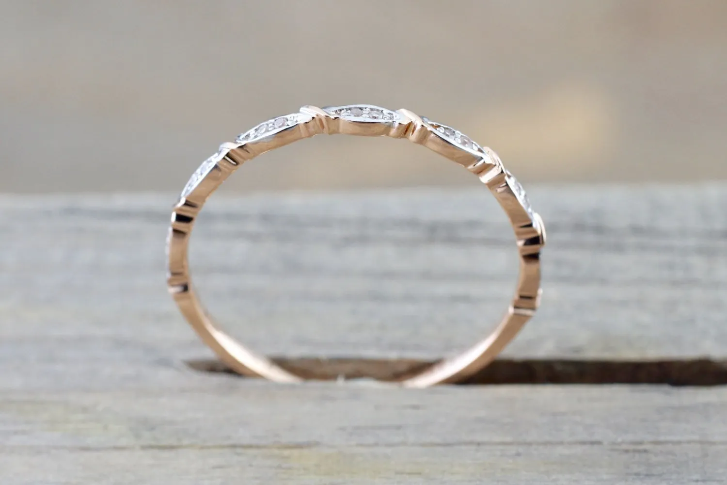 14k Rose Gold Round Cut Diamond Engagement Pave Stackable Stacking Promise Ring Anniversary Fashion Dainty Thin