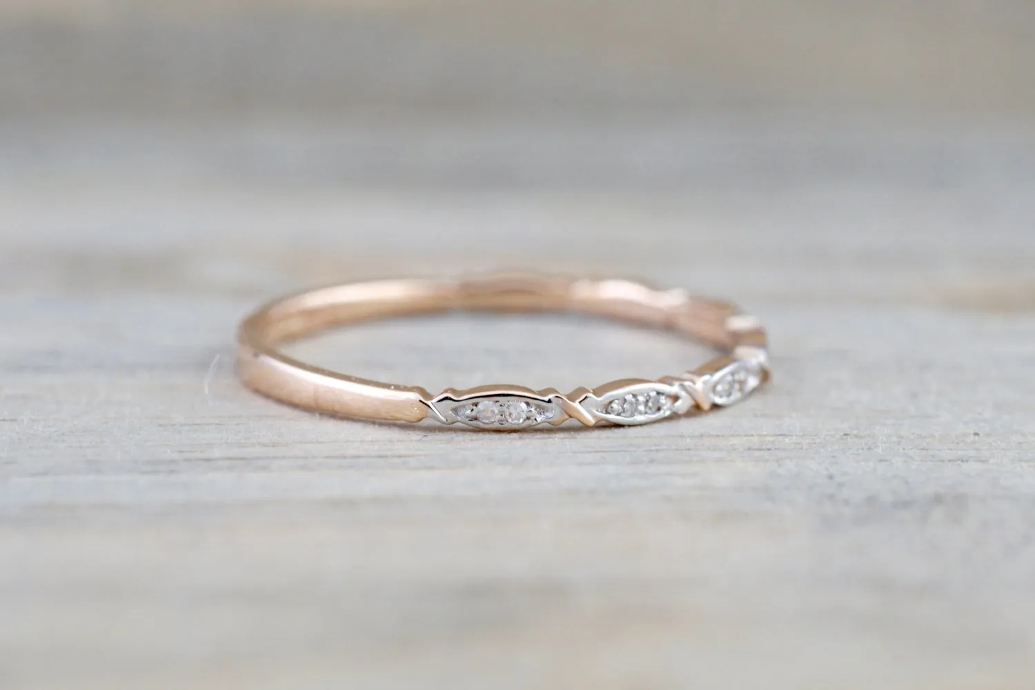 14k Rose Gold Round Cut Diamond Engagement Pave Stackable Stacking Promise Ring Anniversary Fashion Dainty Thin