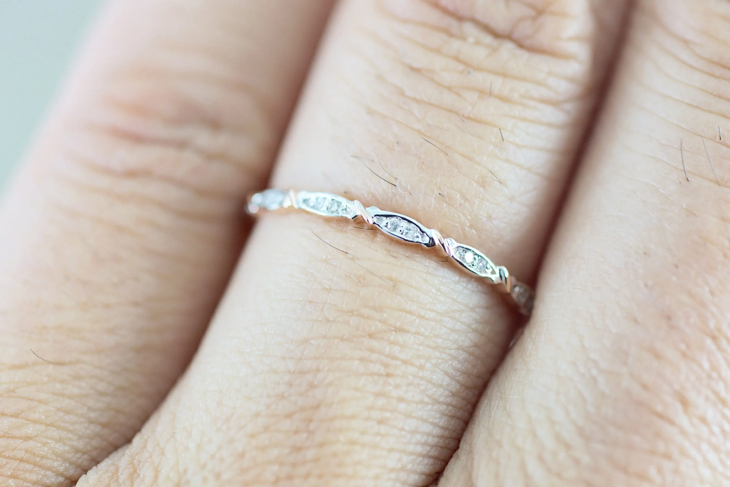 14k Rose Gold Round Cut Diamond Engagement Pave Stackable Stacking Promise Ring Anniversary Fashion Dainty Thin