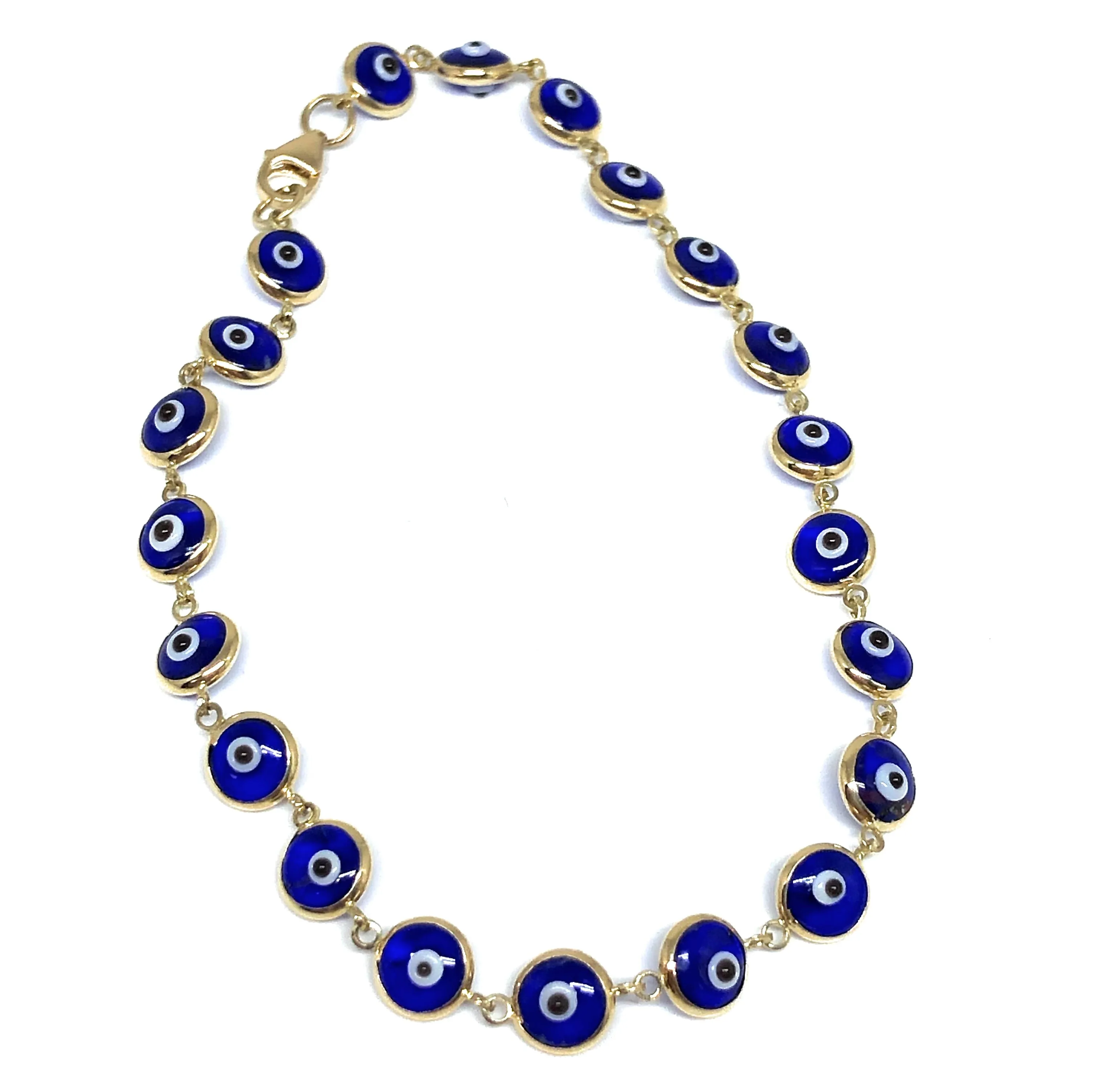 14k Solid Gold Evil Eye Brracelet 6-7.5 INCH 5.5MM BEADS (MED BEADS) (RED,BLUE,TURQUOISE,MULTI-COLOR)