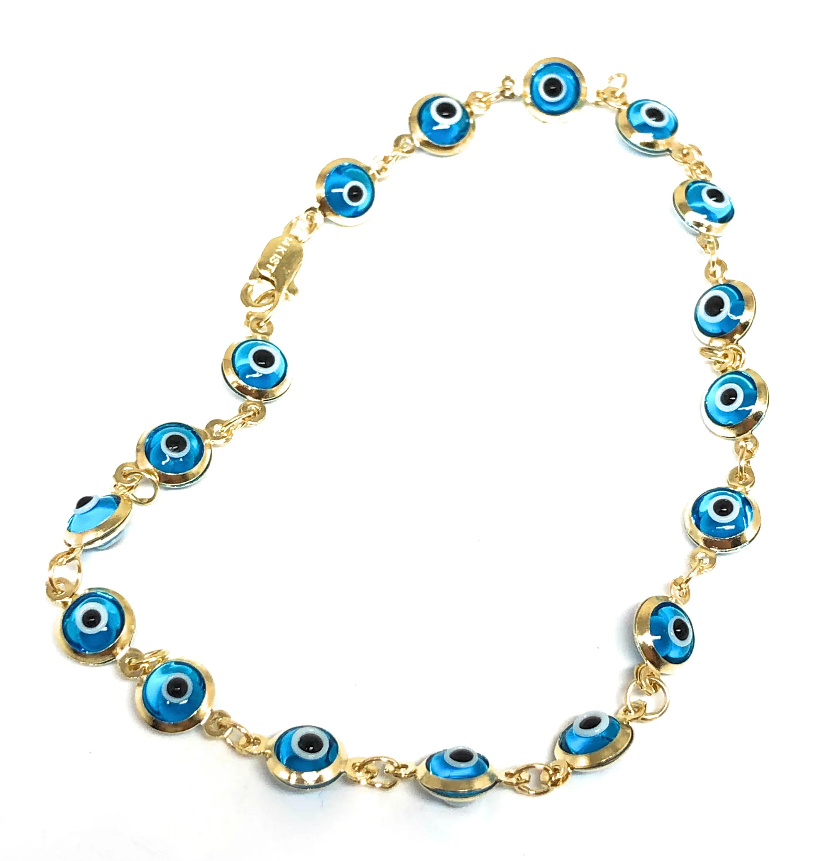 14k Solid Gold Evil Eye Brracelet 6-7.5 INCH 5.5MM BEADS (MED BEADS) (RED,BLUE,TURQUOISE,MULTI-COLOR)