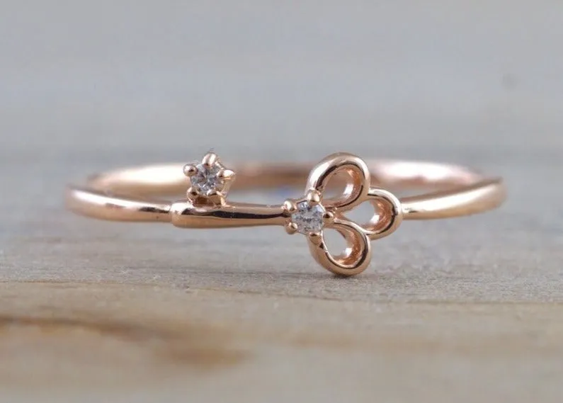 14k Solid Rose Gold Diamond Key To Your Heart Fashion Ring Band Love