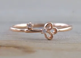 14k Solid Rose Gold Diamond Key To Your Heart Fashion Ring Band Love