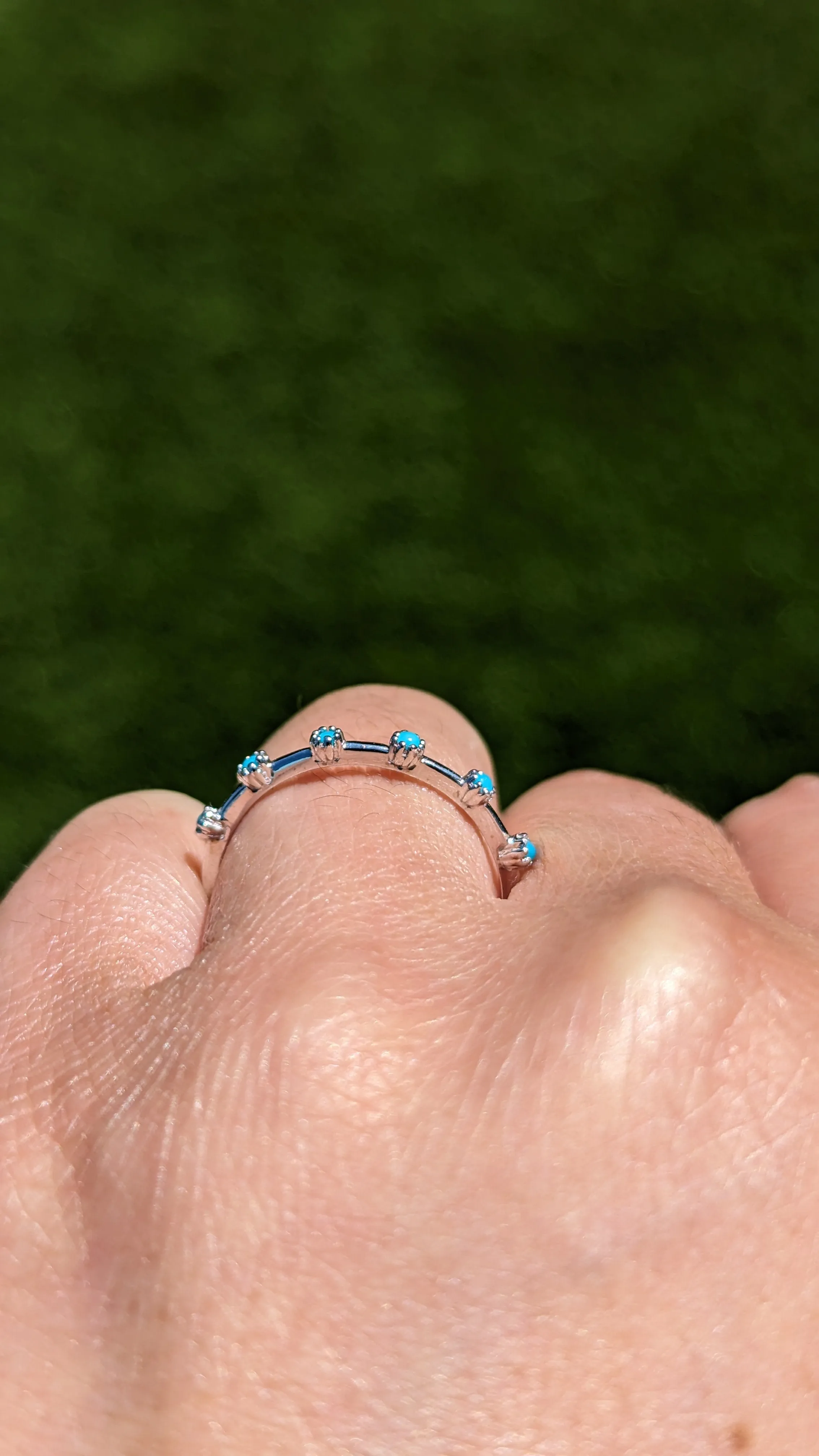 14k White Gold 6 Blue Turquoise Milgrain Stackable Ring