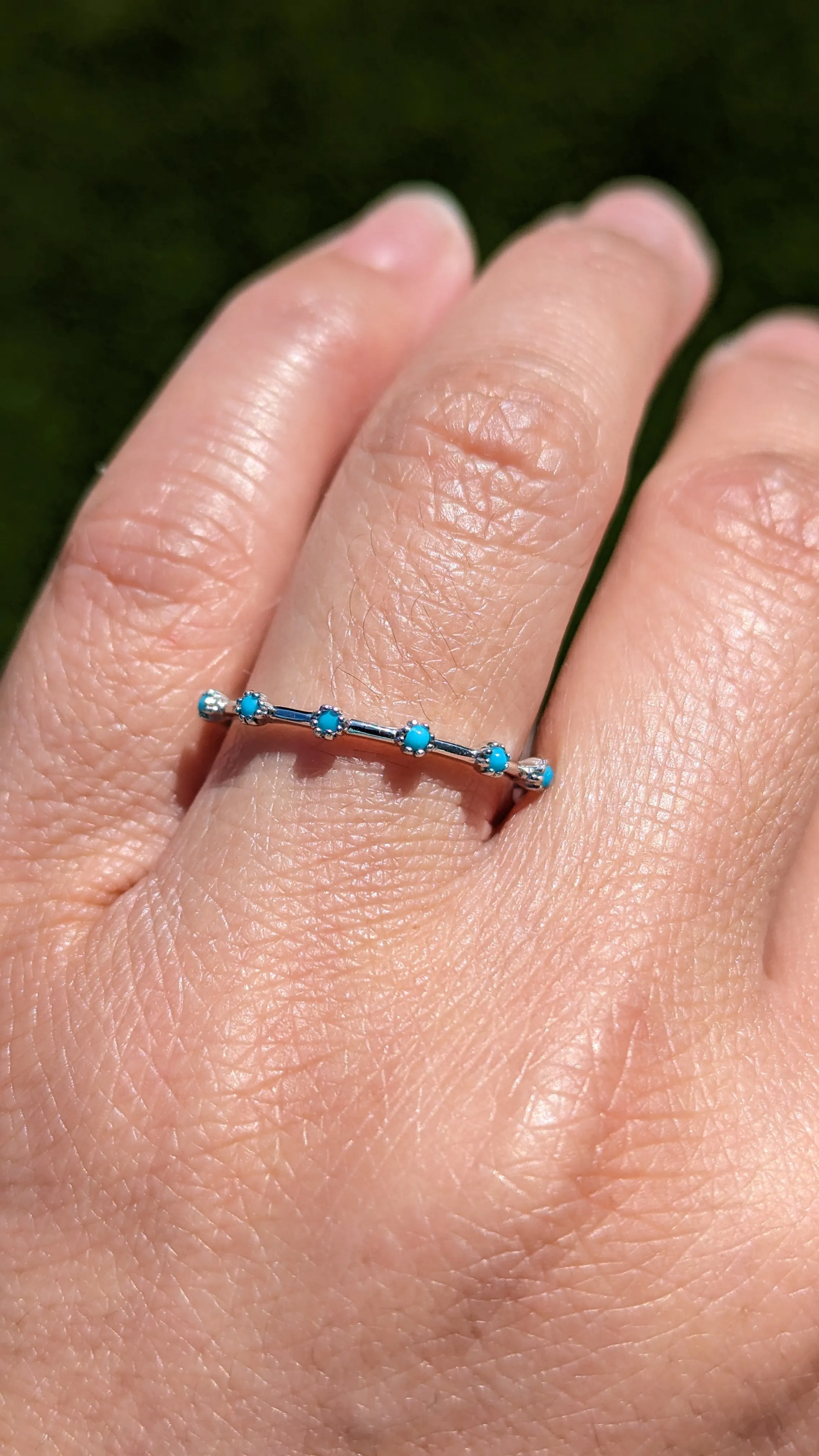 14k White Gold 6 Blue Turquoise Milgrain Stackable Ring