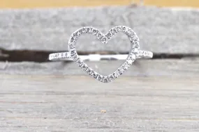 14k White Gold Diamond Open Heart Anniversary Promise Love Ring Band Fashion