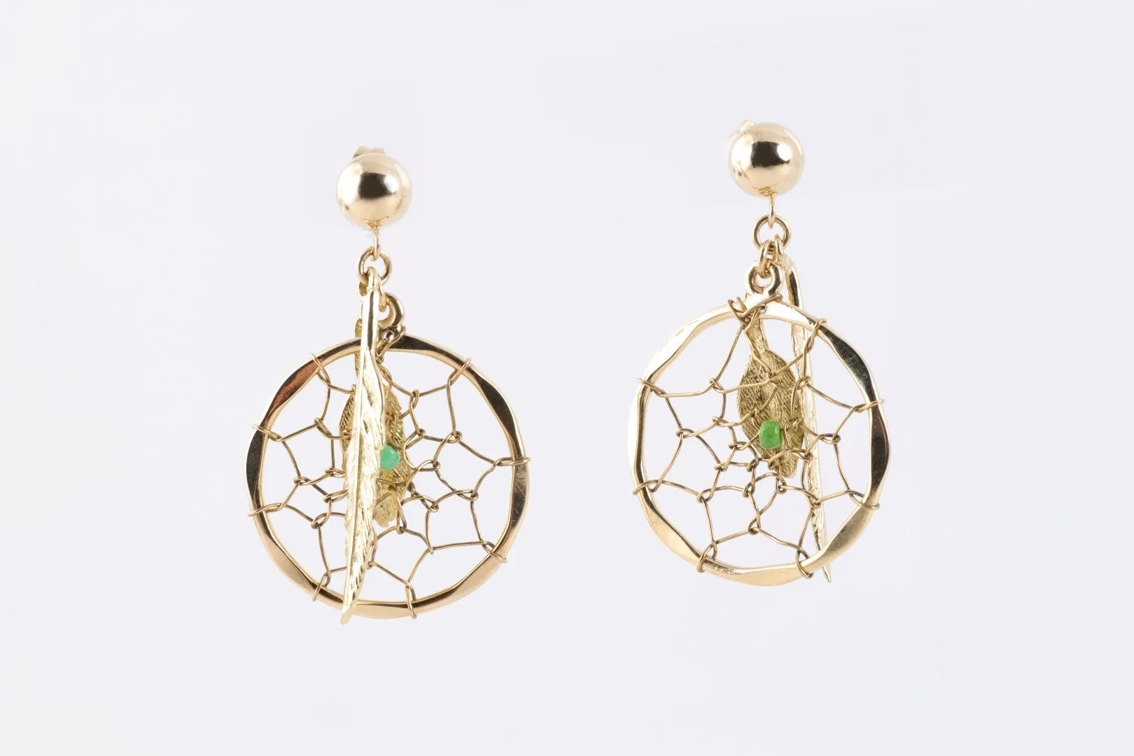 14k Yellow Gold Dream Catcher Dangle Earrings (5.03g.)