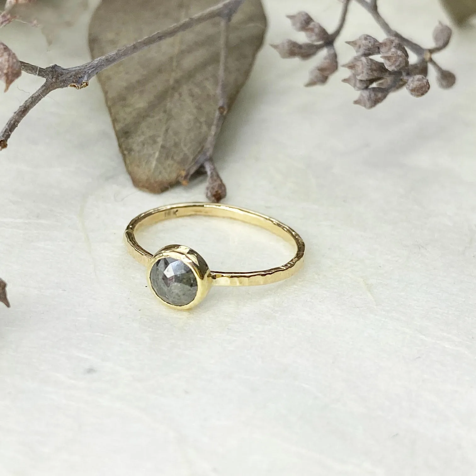 14k Yellow Gold Gray Rose Cut Diamond Ring