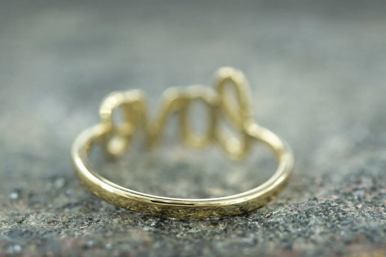 14k Yellow Gold Polished Love Ring Band Promise Anniversary Fashion Solid Dainty Font Text Calligraphy Written Text Handwrite