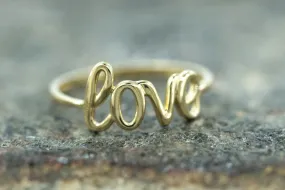 14k Yellow Gold Polished Love Ring Band Promise Anniversary Fashion Solid Stacking Stackable Calligraphy Pen Doodle Writer Journ