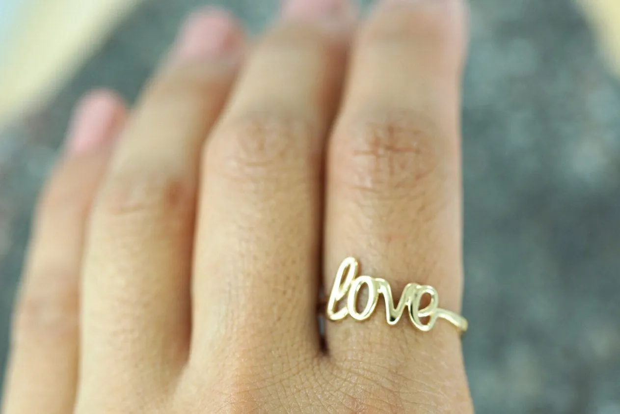 14k Yellow Gold Polished Love Ring Band Promise Anniversary Fashion Solid Stacking Stackable Calligraphy Pen Doodle Writer Journ