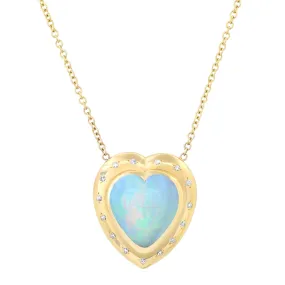 14K YG Heart Shaped Ethiopian Opal and Diamond Necklace