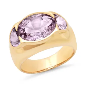 14K YG Triptych Rose de France Amethyst Gypsy Ring