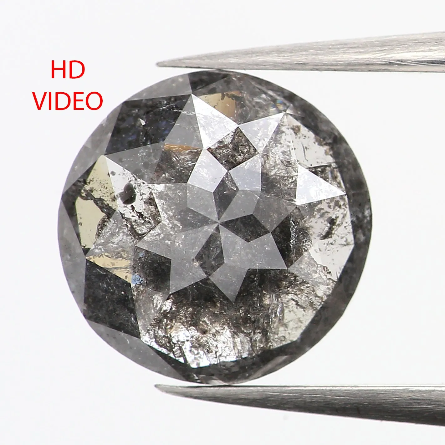 1.60 Ct Natural Loose  Round Rose Cut Diamond Black Gray Color Diamond 8.05 MM Natural Loose Salt and Pepper Diamond Rose Cut Di