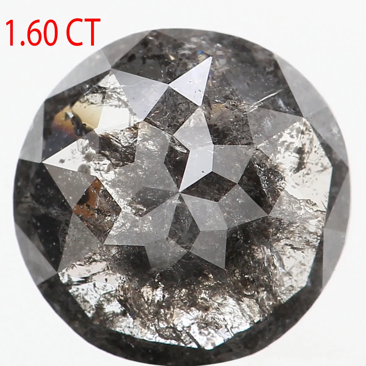 1.60 Ct Natural Loose  Round Rose Cut Diamond Black Gray Color Diamond 8.05 MM Natural Loose Salt and Pepper Diamond Rose Cut Di