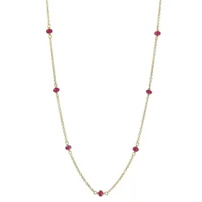 18K Gold Cabochon Ruby Bead Station Chain