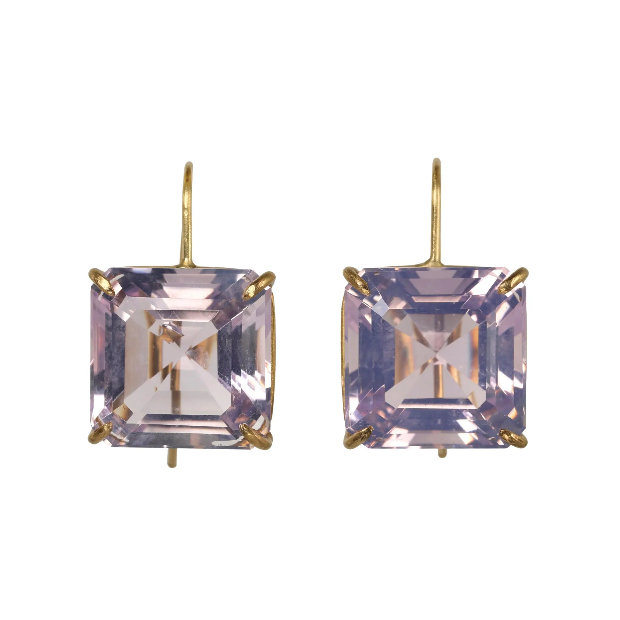 18K Gold Prong-Set Lavender Amethyst Cube Earrings