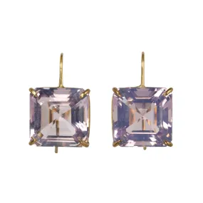 18K Gold Prong-Set Lavender Amethyst Cube Earrings