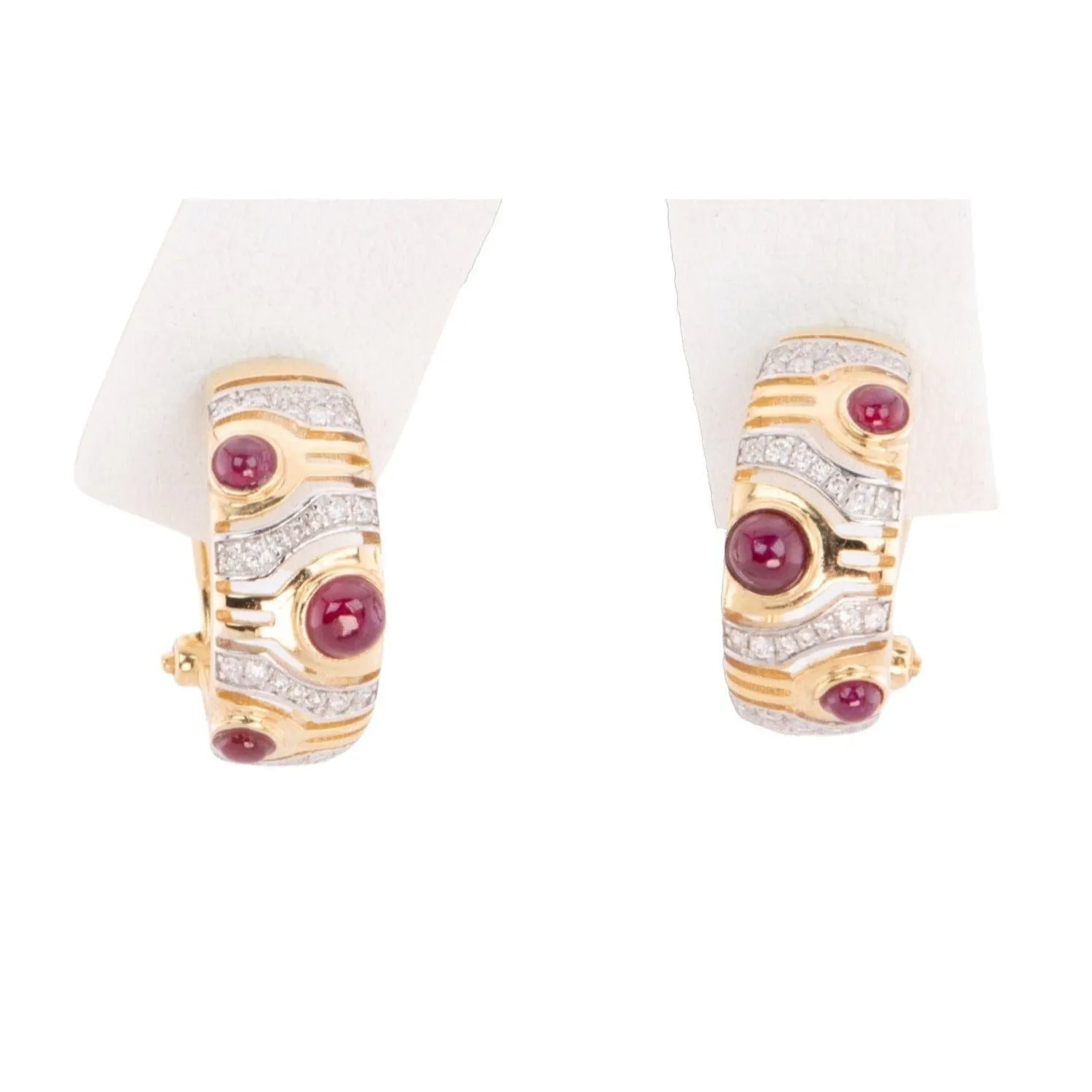 18K Gold Ruby and Diamond Designer Earrings with Omega Clip Backing R3207