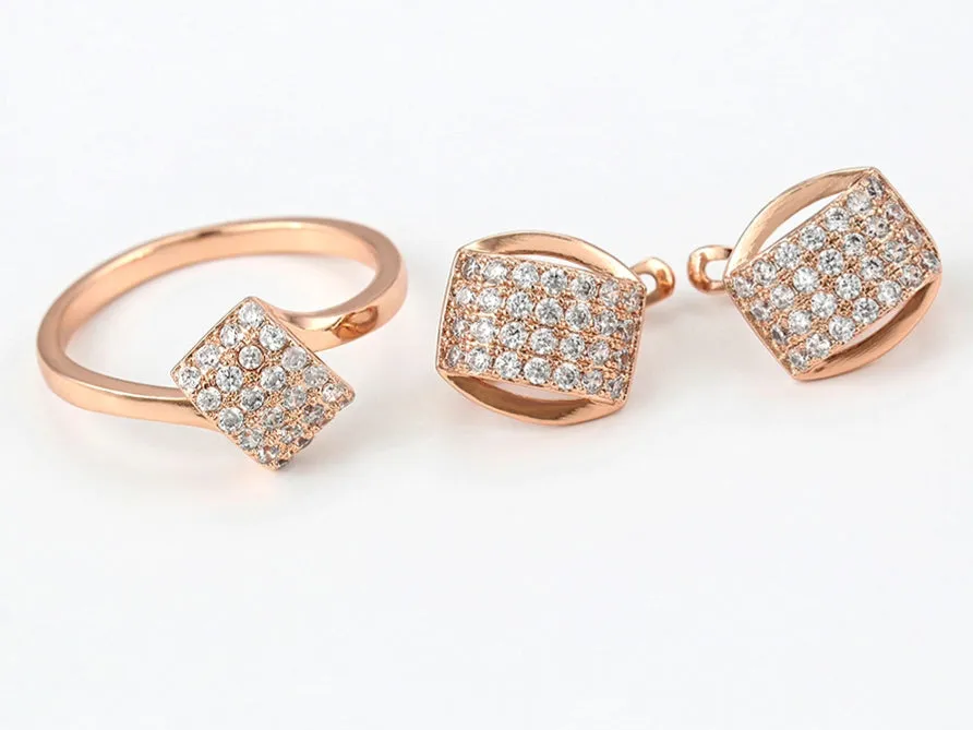 18k Rose Gold Earrings and Ring Size 7 Jewelry Set * Clearance *