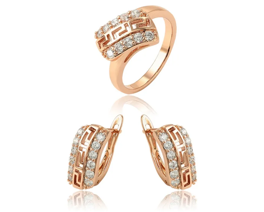 18K Rose Gold Plated Earrings and Ring Size  6 Jewelry Set * Clearance *