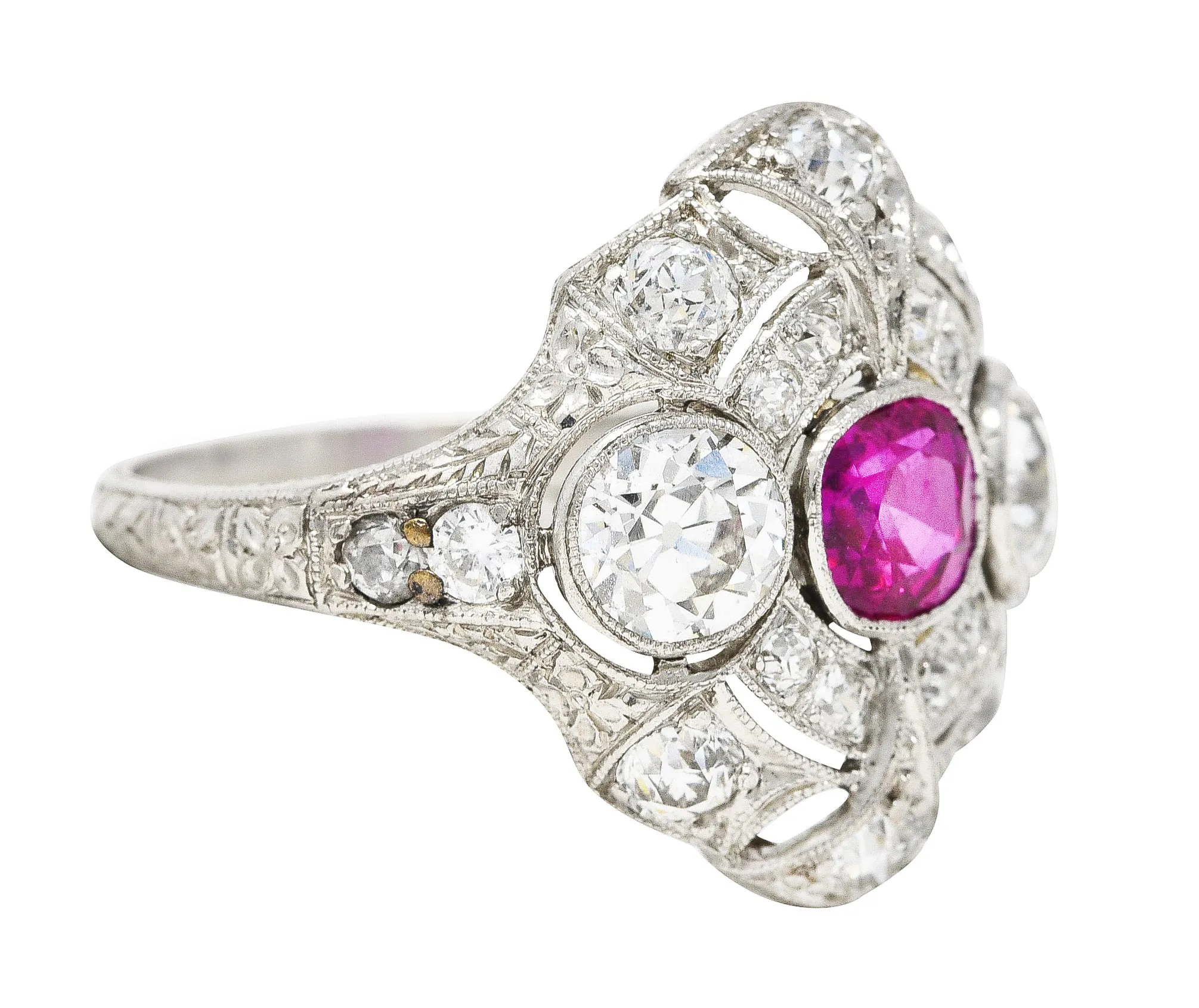 1930's Art Deco 3.18 CTW Ruby Diamond Platinum Dinner Ring