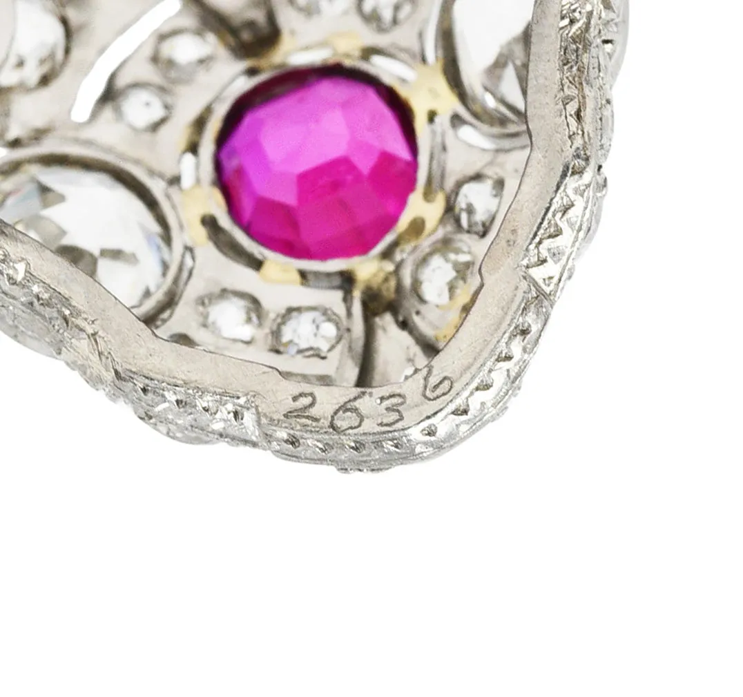 1930's Art Deco 3.18 CTW Ruby Diamond Platinum Dinner Ring