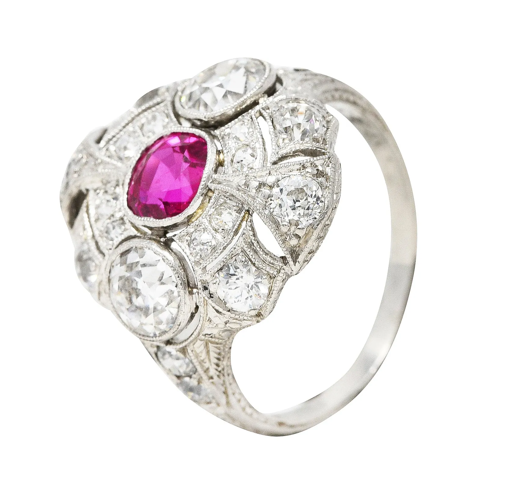 1930's Art Deco 3.18 CTW Ruby Diamond Platinum Dinner Ring