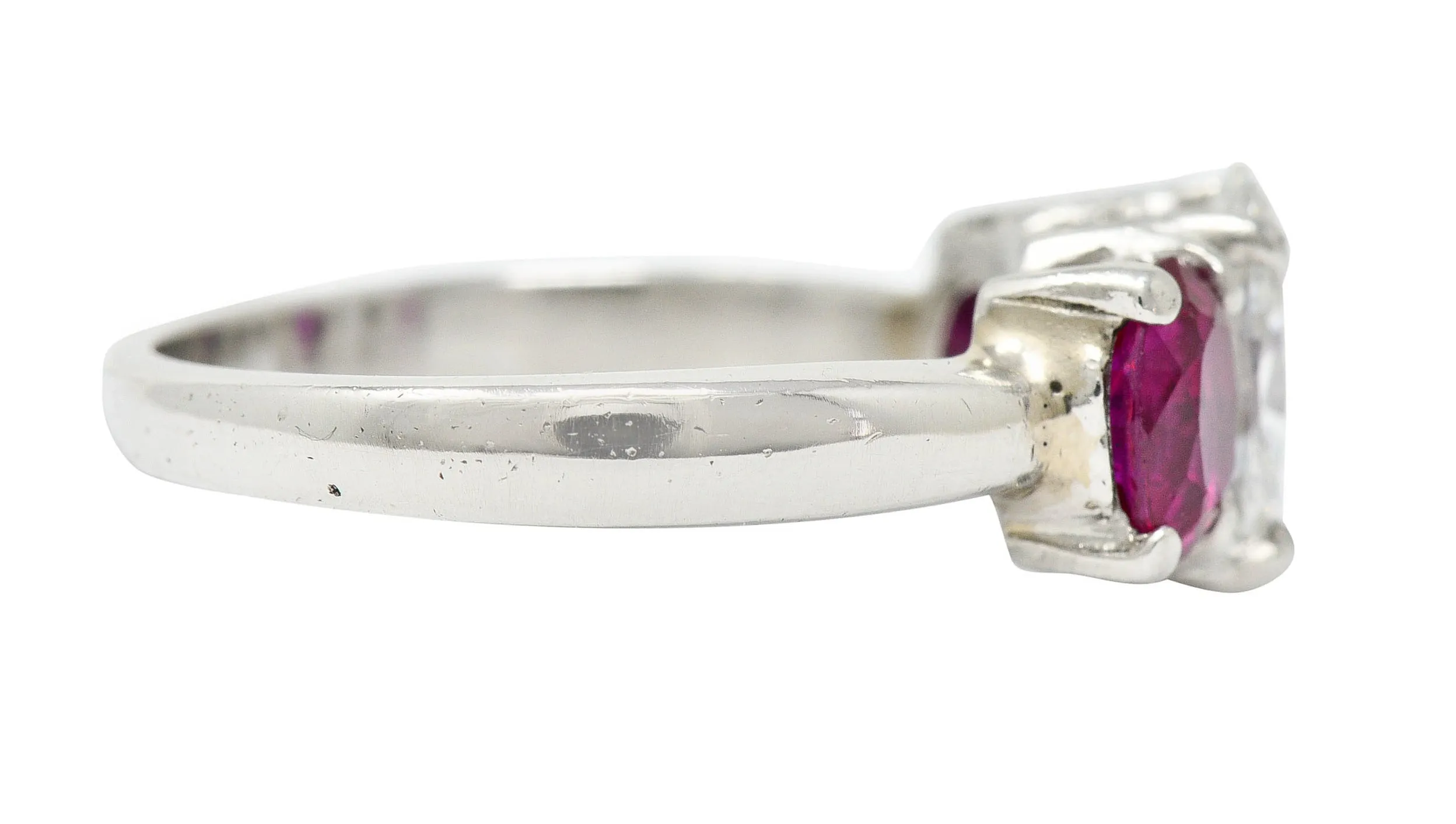 1950's Mid-Century 2.13 CTW Diamond Ruby Platinum Three Stone Ring GIA