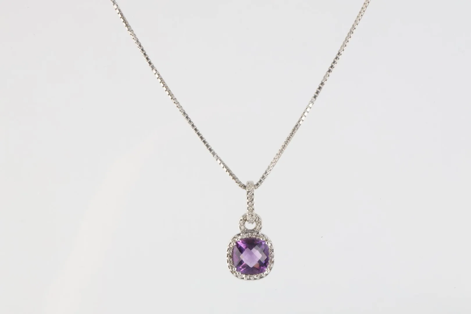 20'' 10k White Gold 3.79ctw Amethyst & 0.42ctw Diamond Necklace (6.26g.)