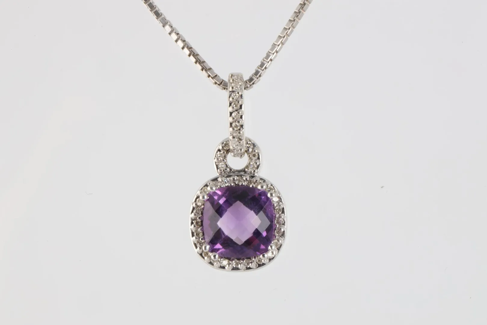 20'' 10k White Gold 3.79ctw Amethyst & 0.42ctw Diamond Necklace (6.26g.)