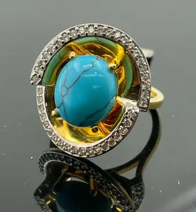 21k Ring Solid Gold Ladies Jewelry Round Turquoise Stone Filigree Design R2048z