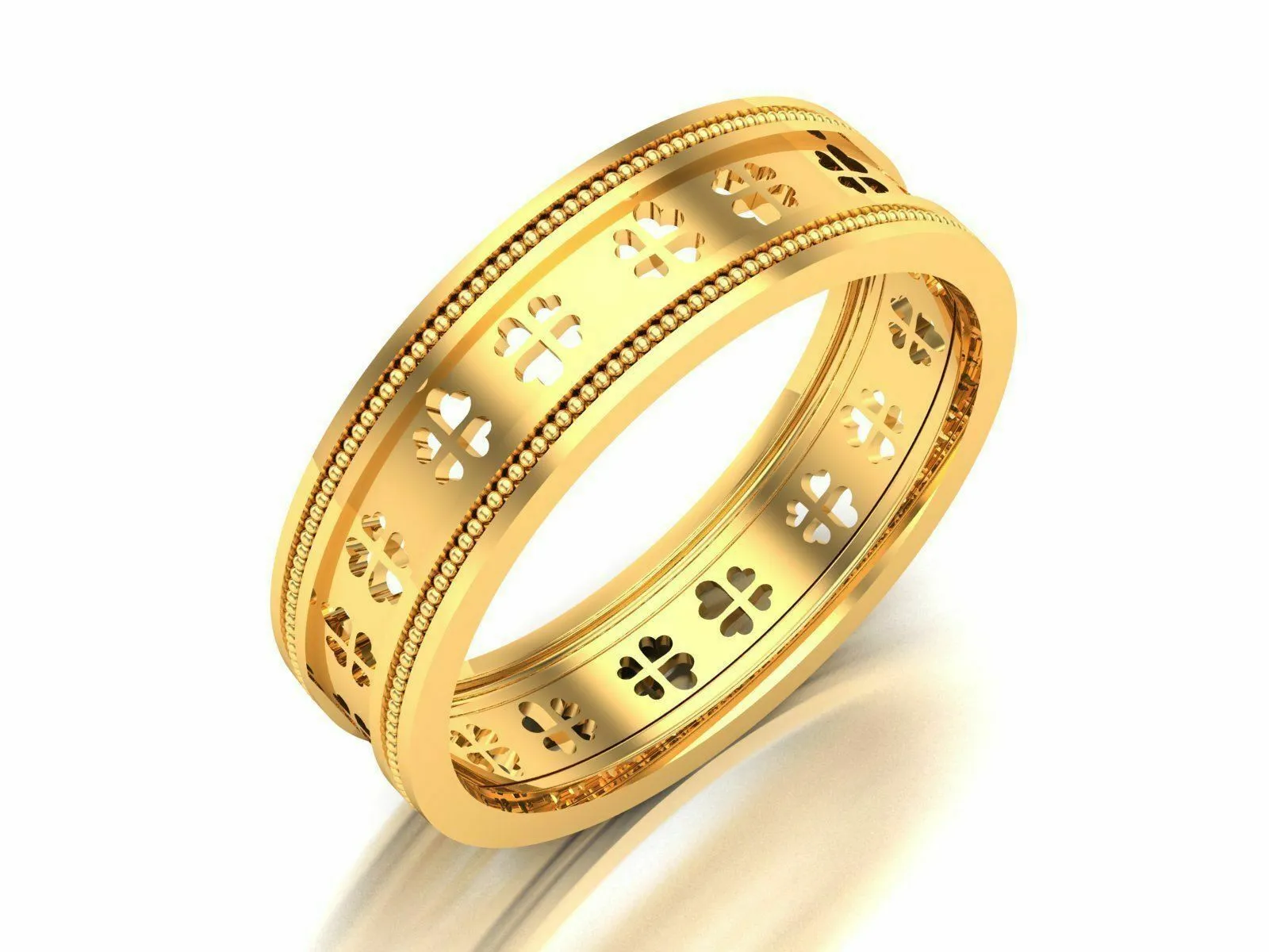 22k Ring Solid Yellow Gold Ladies Jewelry Modern Clover Pattern Insert CGR16