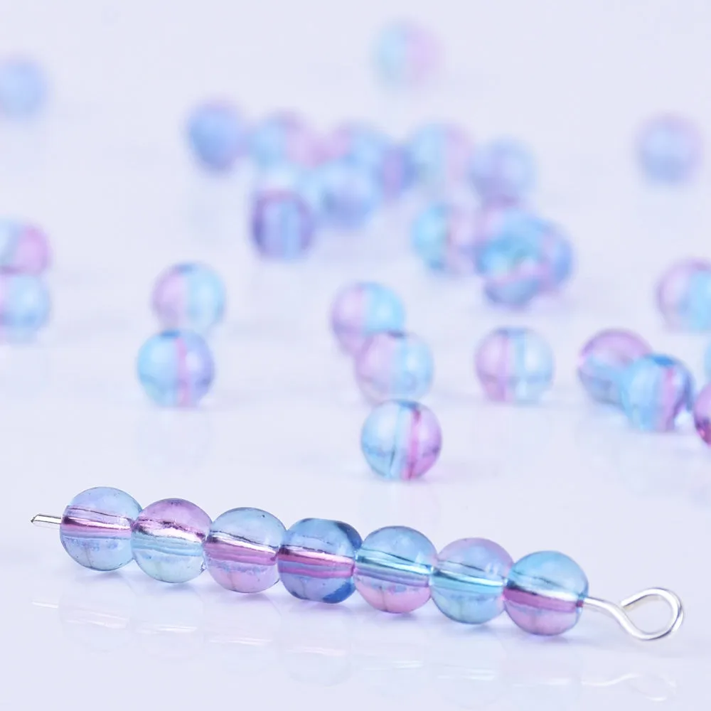 4mm Glass Round Beads Glass Ball Beads Czech Glass round small beads Jewelry Making Beading Supplies Blue and red wine 50pcs