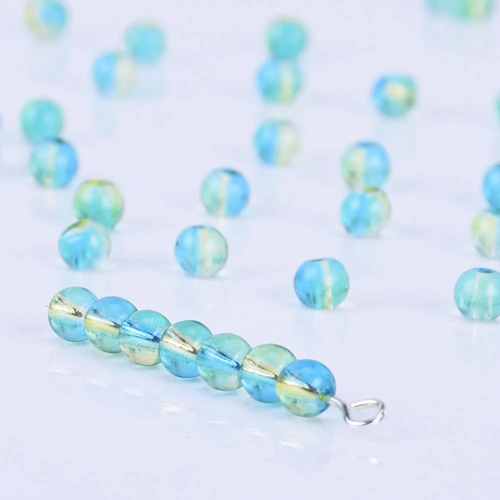 4mm Glass Round Beads Glass Ball Beads Czech Glass round small beads Jewelry Making Beading Supplies light blue 50pcs